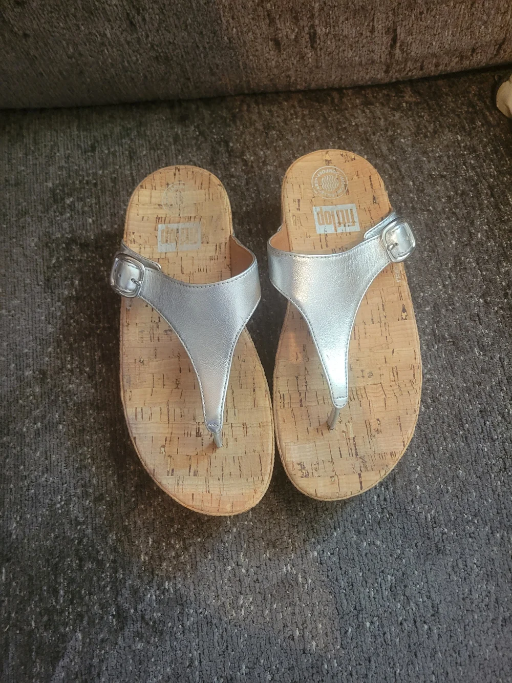 FitFlop Metallic Silver Cork Wedge Thong Sandals - Picture 3 of 5